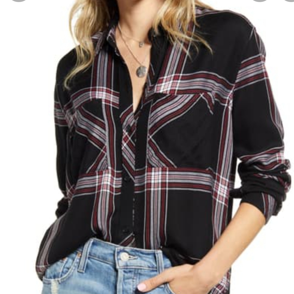 Rails Dylan Jet/White/Ruby Plaid Button Down - image 1